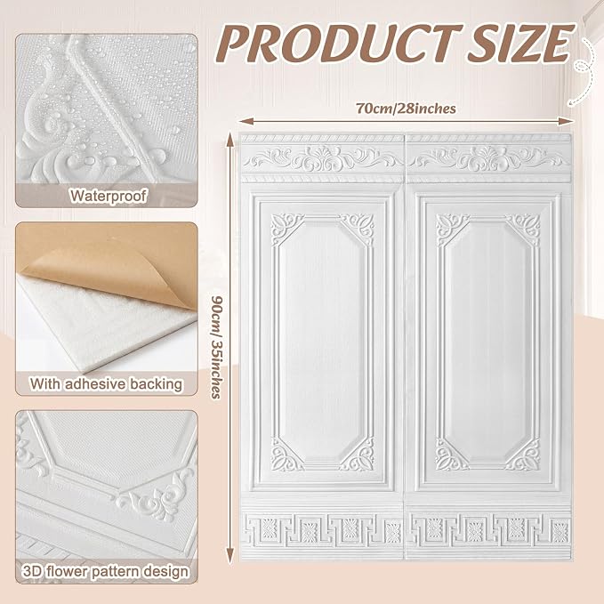 Nuanchu 10 Pcs 35 x 28 Inch Ceiling Tiles Peel and Stick, Vintage | Foam White 3D Wall Panels 26-105.5 Sq. ft Adhesive Glue up Waterproof Wallpaper for DIY Office Home - Image 2