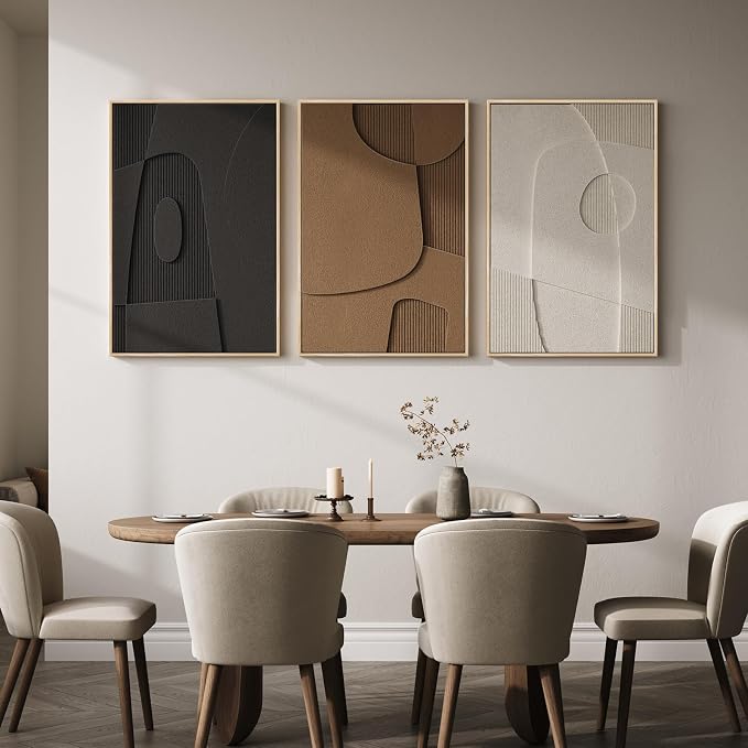 3D Textured Large Framed Abstract Wall Art for Living Room, 3Piece 24x36 In | Wood Frames, Neutral Black White Brown Sandstone Paintings, Modern Artwork for Walls, Geometric Wall Decor Bedroom Office - Image 5