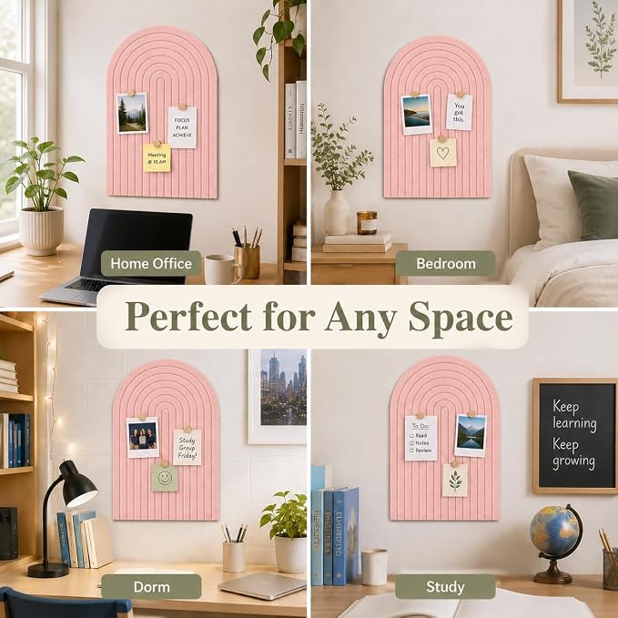 Large Arched Felt Bulletin Board, Sized 36" x 24" for Office & Wall Decor – 6 Customizable Adhesive Tiles with Pins are Perfect to Display Your Photos (Pink-A) - Image 6