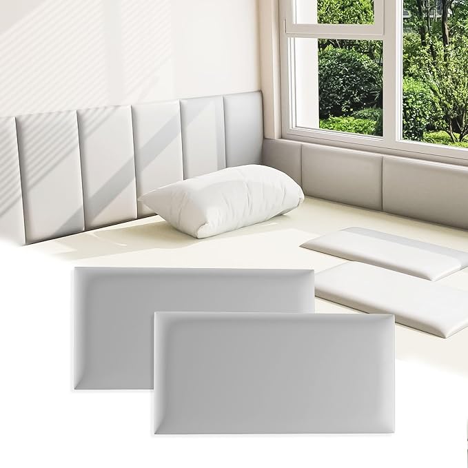 Anti Collision Wall Padding for Kids, Upholstered 3D Wall Panels | 6 Packs 7.8'' x 15.7'' Peel and Stick Headboard, Self Adhesive Wall Pads for Kids, Bedroom, Living Room, Gray by Umedol