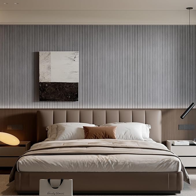 YU LI 3DH Peel and Stick PVC Slat Wall Panel 236"x15.75" Self-Adhesive Thick Faux Grey Wood Grain Wallpaper Panel 3D Soundproof Wall Panels for Walls & Ceilings - Image 4