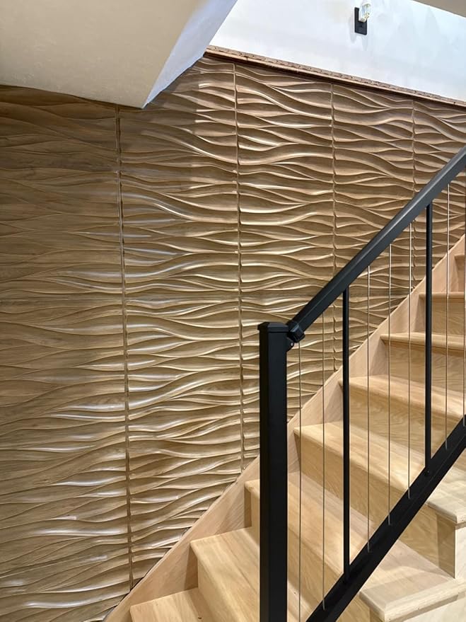 STICKGOO Wave 3D Wall Panels, Natural Oak, 19.7''x19.7'' | Accent Wall Panels for Interior Wall Decor, Living Room, Office, Bedroom, Pack of 12 Cover 32.4 Sq.Ft - Image 8