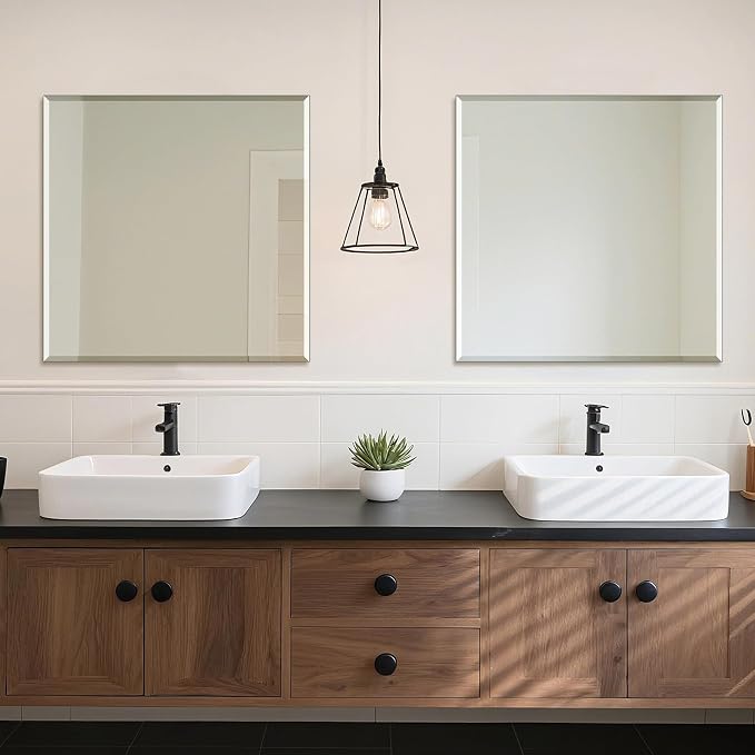 Bathroom Mirror for Over Sink 30x30 Inch Frameless Wall Mirror Beveled Edge - Image 3
