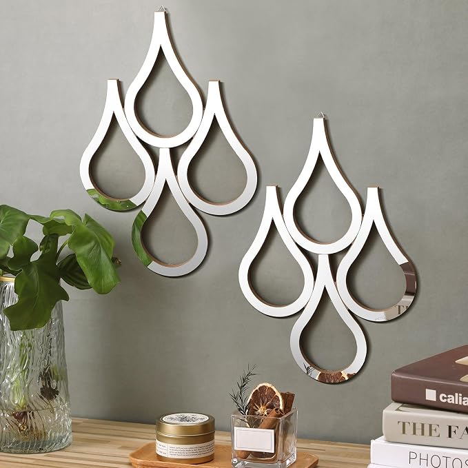 Weysat 2 Pieces Teardrop Wall Mirror Hanging Wall Mounted Decorative Accent Mirror for Home Living Room Bedroom Bathroom, 15.7 x 11 Inch(Silver) by Weysat