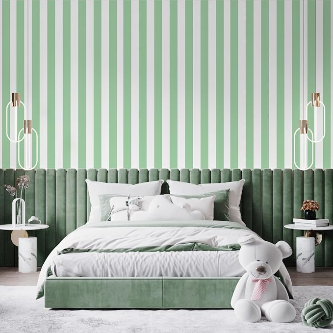 Green and White Striped Wallpaper Peel and Stick Wallpaper Self-Adhesive Removable Waterproof Wall Paper for Walls Modern Vinyl Film 17.3”x300” - Image 6