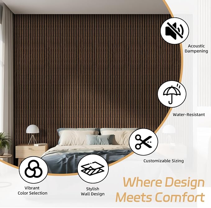 2 Pack Wood Panels for Wall, 106.3" × 11" Wood Slat Acoustic Panels for Wall, Soundproof Panels, 3D Fluted Panels for Interior Wall Decor (Dark Walnut) - Image 9