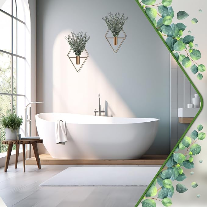 Jexine 4 Pcs Hanging Artificial Planters Wall Decor, Antique, Eucalyptus | Bathroom Wall Decor, Geometric Metal Vase, Indoor Plants, Living Room, Home Office, Entryway, Boho Accent, Wall Mounted - Image 7