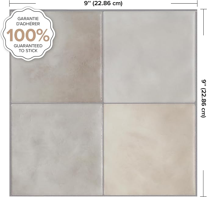 Smart Tiles Peel and Stick backsplash, Zellige Stone Greige, 9"x9" | Pack of 5 (2.8 sq ft), Semi-Matte, Heat/Moisture Resistant, Low VOC, Kitchen/Bathroom, Renter Friendly, Made in Canada - Image 4