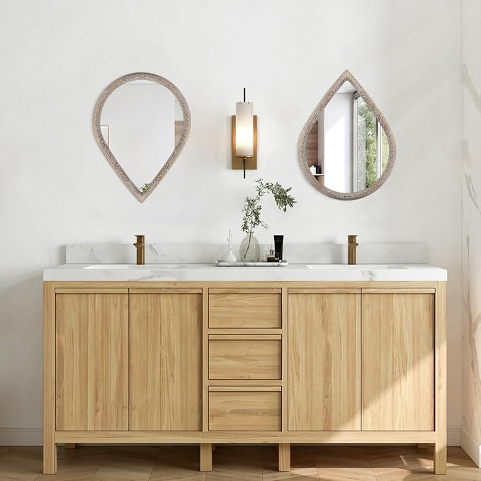 Small Mirror for Wall Solid Wood Bathroom Mirror Farmhouse Teardrop Wall Hanging Mirrors Decorative for Entryway Hallway Living Room Bedroom Retro Brown - Image 6