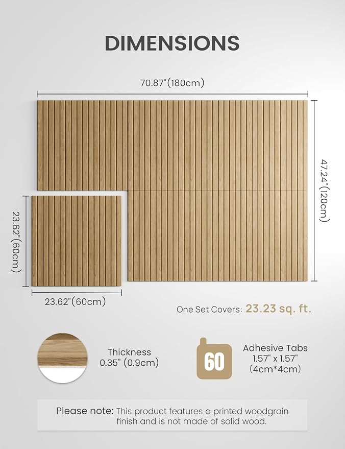 Fluxynara 6-Pack Large Felt Bulletin Board, Natural Oak Slat | 70.87" x 47.24" Cork Board Alternative, Acoustic Wall Panels with 60 Adhesive Tabs for Recording Studios and Home Offices - Image 2