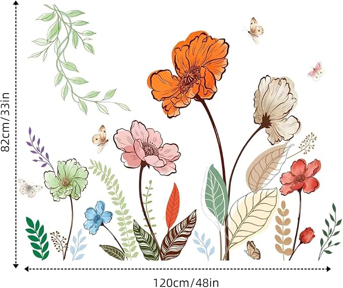 Flower Wall Decals Large Boho Wall Stickers - Wildflower Floral Spring Wall Art Decals Wall Decor Peel and Stick for Living Room Bedroom TV Wall - Image 2