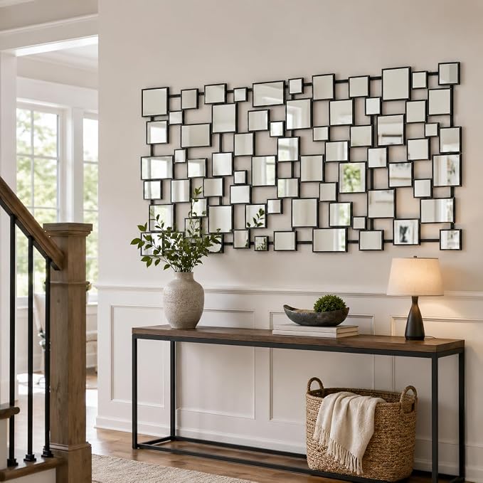 Large Modern Wall Mirror - 27.55"x55.1" Black Wall Mirrors Metal Framed Decorative Mirror for Entryway Bedroom Living Room Home Decor - Image 9