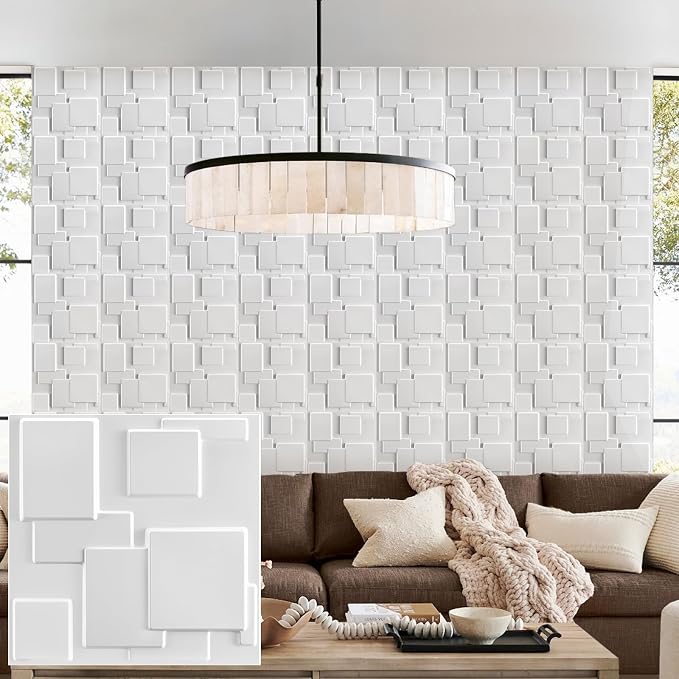 Heikki 30 Pack 3D Wall Panel for Interior Wall Décor, PVC Flower Textured Wall Panels for Living Room Bedroom Hotel Office, 11.8"x11.8", Double-Sided Tape (White-YJ) by YourBestChoices