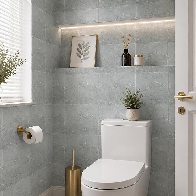 10pcs Peel and Stick Shower Tile Waterproof Marble Tiles Wall Panels | 11.8"X11.8" Grey Self-Adhesive Backsplash for Home Bathroom Kitchen Showers (Not Real Tile) - Image 2