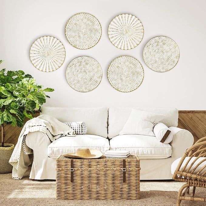 Briful 12" Wall Décor Pack of 3 Metal White Washed Starbursts Radial Plate Wall Art Modern Accent Hanging Wall Decorations For Home Office Bedroom Or Living Room Wall Sculptures - Image 6
