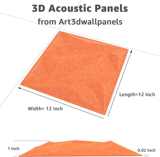 Art3dwallpanels Acoustic Panels, Orange Red, 20 Pack, 12" X 12" | Soundproof Wall Panels, Sound Dampening Panels, 3D Wall Panels, Sound Absorbing Panels, Without Tape - Image 2