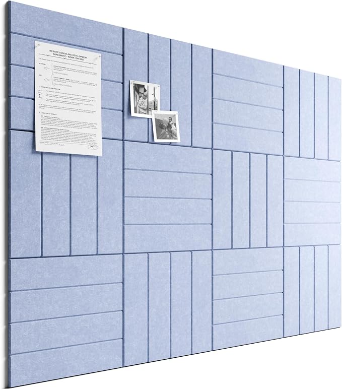 Bumusty 48"x 36" Large Felt Bulletin Board Tiles, Soft Periwinkle | 12-Pack Cork Board Alternative, Wall Decor, 30 Pushpins, 60 Adhesive Tabs, Vision Board, Office, Classroom, Home, Dorm by BUMUSTY