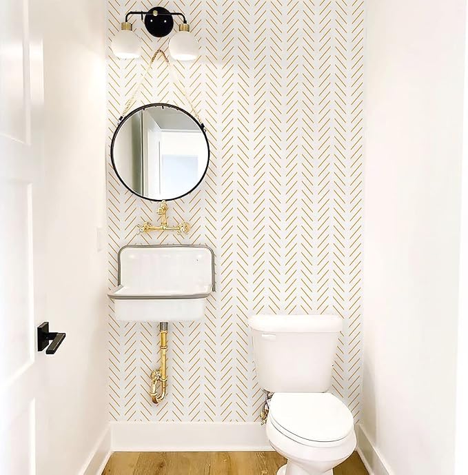 Erfoni Yellow White Peel and Stick Wallpaper Modern Herringbone Wallpaper | 17.7in x 393.7in Geometric Removable Contact Paper Bathroom Peel and Stick Self Adhesive Cabinets Wallpaper Waterproof - Image 7