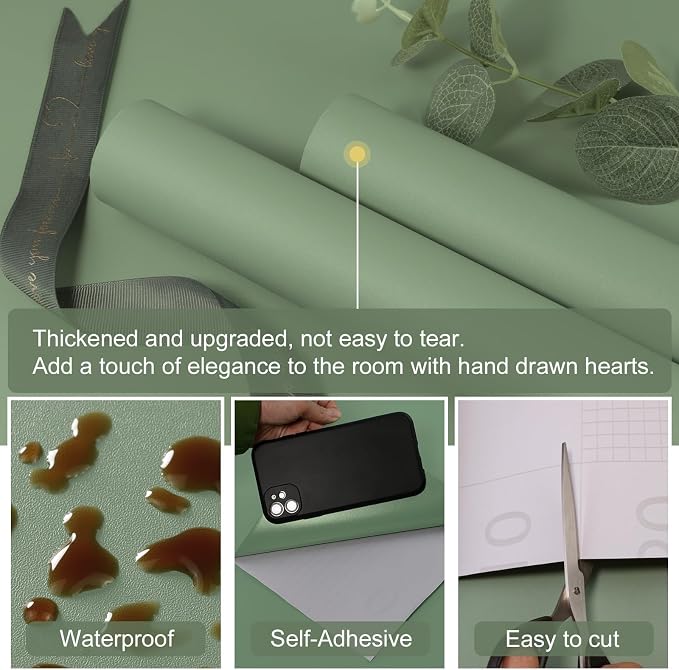 Sage Green Peel and Stick Wallpaper Solid Sage Green Contact Paper A Set of 15.7"x1180" Matte Self Adhesive Waterproof Vinyl Roll for Wall Coverings,Cabinets,Countertops,Bedroom,Kitchen - Image 2