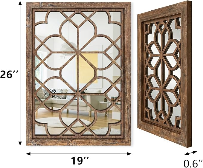 Set of 2 19x26 Inch Large Maroon Shatterproof Rectangular Wall Mirrors, Boho Rustic Farmhouse Vintage Accent Mirrors for Living Room Bedroom Entryway Dining Room & Home Decor - Image 2