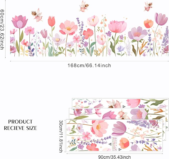 Flower Wall Decals - Flower Elves Peel and Stick Wall Art Decals,Removable Flower Home Decor Art for Kids Living Room, Bedroom, Nursery Decor Wall Corner Decoration - Image 2