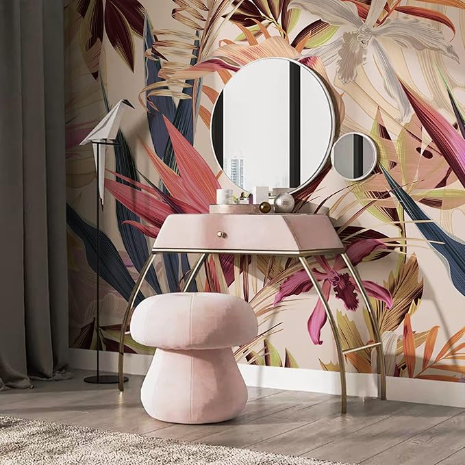 Floral Peel and Stick Wall Mural, Leather Textured Vintage Self-Adhesive Wallpaper for Bedroom Living Room Background Wall Art Decor, Bird of Paradise, Pink 92''x125'' - Image 2