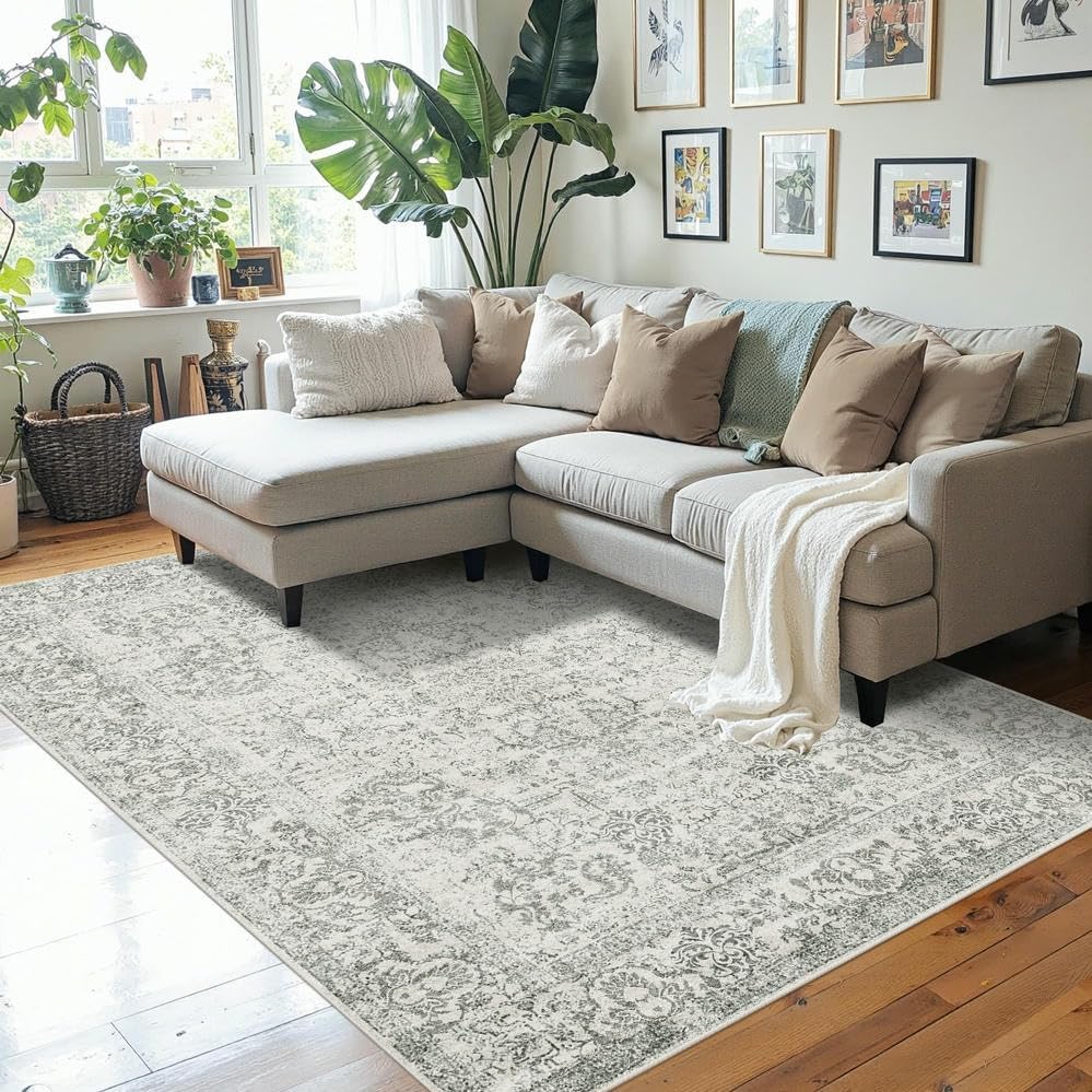 Rugxara 4x6 Vintage Boho Washable Rug for Bedroom(Grey) - Image 2