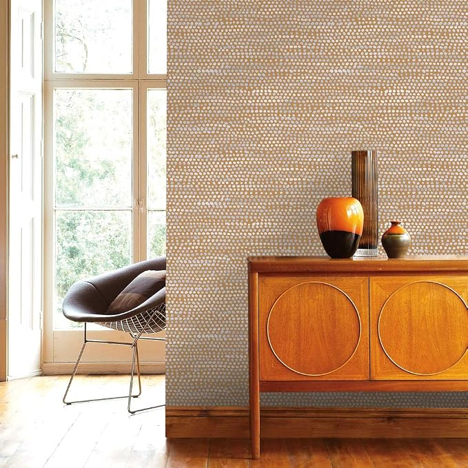 Tempaper Toasted Turmeric Moire Dots Removable Peel and Stick Wallpaper, 20.5 in X 16.5 ft, Made in the USA - Image 2
