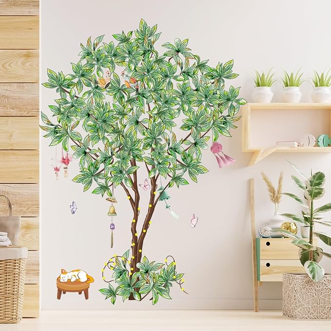 Lemon Tree Wall Decal, Large Decorative Green Tree with Birds Wall Stickers, Removable Peel and Stick Mural Wall Art Decoration for Living Room, Bedroom, Office Wall Decor (Green Tree) - Image 4