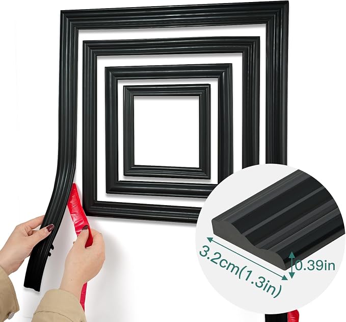 Flexible Chair Rail Panel Molding Finish Trim ，10FT*1.3IN Peel and Stick Black Self-Adhesive DIY Wall Molding Trim for Frame,Home Decoration & Wall Protection - Image 2