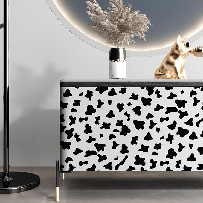 Black and White Spots Contact Paper Cow Printed Peel and Stick Wallpaper 17.3”x120” Self-Adhesive Cute Wallpapers Vinyl White Black Decals for Walls Bedroom Living Room Nurseryls - Image 5