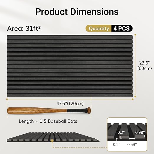 TONOR Wood Wall Panels for Interior Wall Decor-4 Pack 47.2" x 23.6" | Wood Slat Acoustic Panels-31ft², Soundproof Wall Panels for Noise Cancelling and Decoration, Living Room, Black - Image 4
