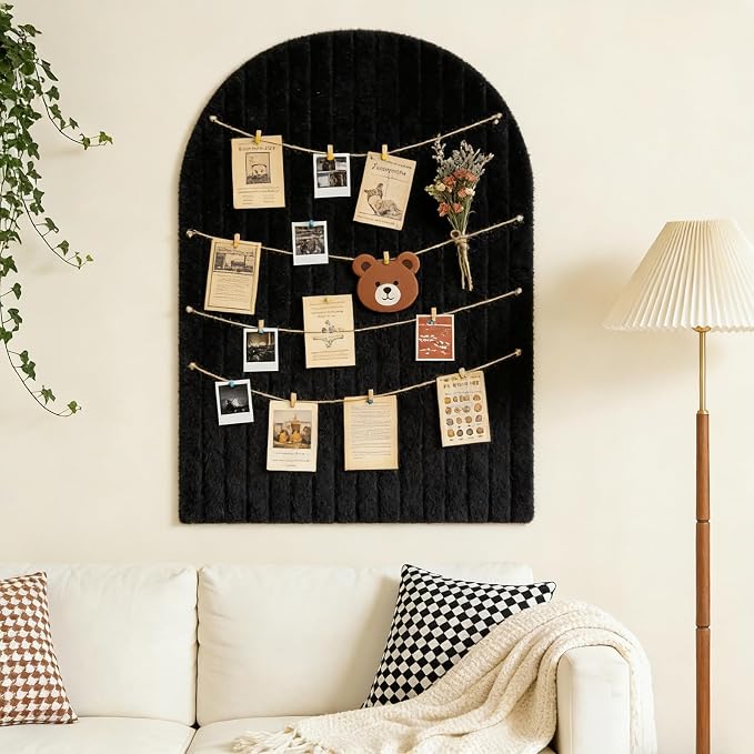 Large Arched Felt Bulletin Board, Sized 36" x 24" for Office & Wall Decor – 6 Customizable Adhesive Tiles with Pins are Perfect to Display Your Photos (Black) - Image 5