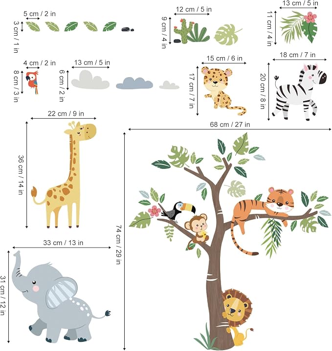 decalmile Jungle Animals Tree Elephant Wall Decals Stickers Nursery Decor - Image 4