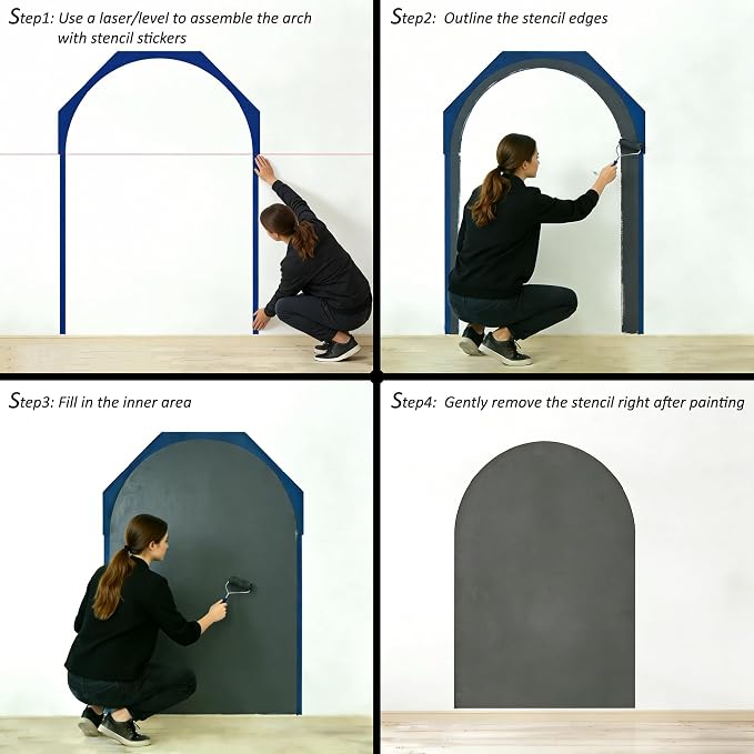 20" Boho Arch Wall Stencil, Removable Adhesive Painting Wall Décor | Stick, paint, peel off for a large clean arch mural. Stunning bohemian touch for kids' room, bedroom, living room, entryway. - Image 4