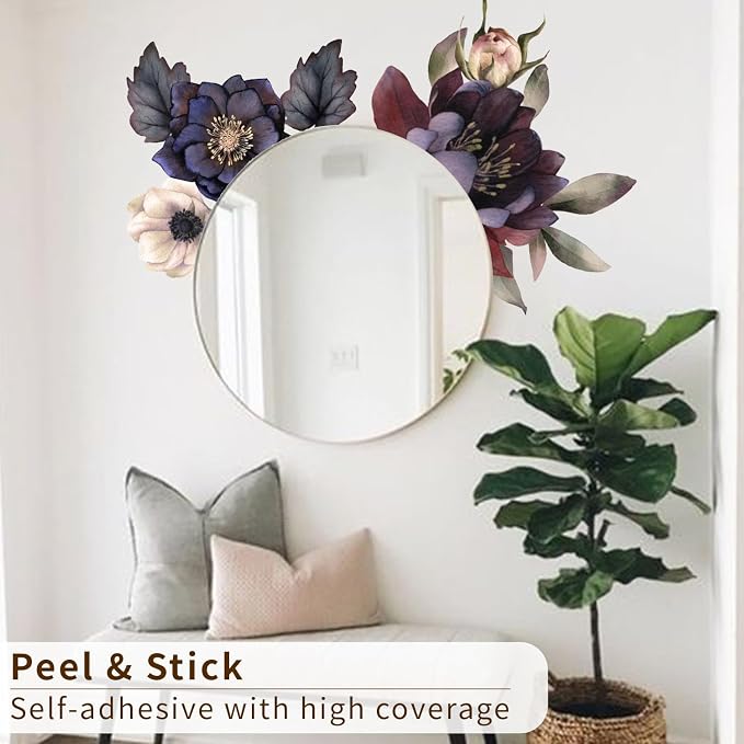 Fabric Peel and Stick Floral Wall Decal, Self-Adhesive Peony Flowers Wallpaper, Rose Sticker for Living Room Bedroom Wall Decor, Eden Garden B-3 PCs - Image 3