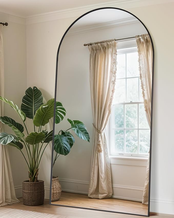Antok Full Length Mirror, 90"x46" Floor Mirror with Stand, Black, Arched by AntokMirror