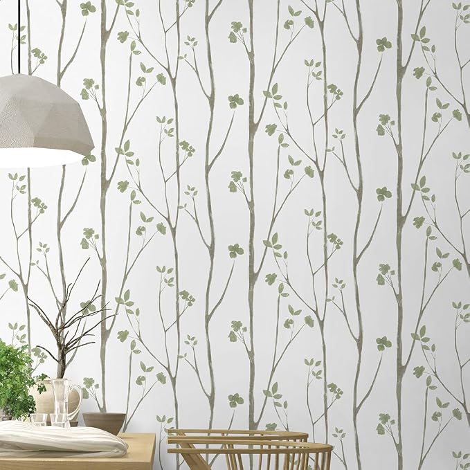 Timeet Green White Leaf Floral Boho Wallpaper 16" x 393.7" Self-Adhesive Removable Peel and Stick for Walls Covering - Image 4