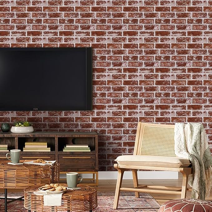 3D Peel and Stick Faux Brick Wall Panels 11.8" x 11.8" 10-Pack | Small Brick-Look Textured Sticker, Thin Lightweight PVC Self Adhesive Wall Tiles for Interior Decor, Cover 9.7 sq ft - Image 8