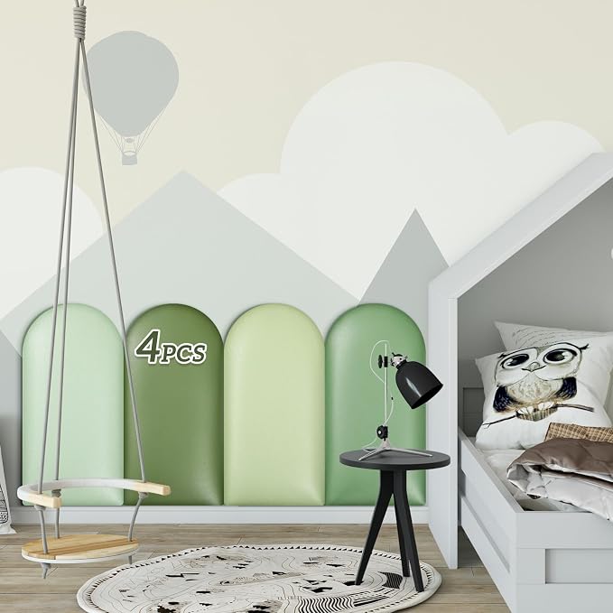 Jetec 4 Pcs Kids Wall Padding Panels, 1.18 Inch Thick Foam Wall Protector, 15.75 x 7.87 Inch Soft 3D Sage Green Safety Panels for Nursery & Playroom by Jetec