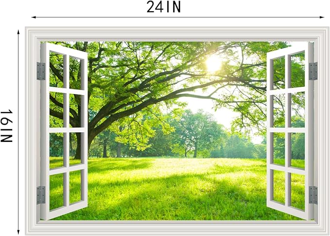 Fake Window Wall Mural Green Forest Tree Wall Art Poster Faux Window Wall Sticker for Office Home Room Decor, Peel and Stick Wall Decals 24" x 16" - Image 6
