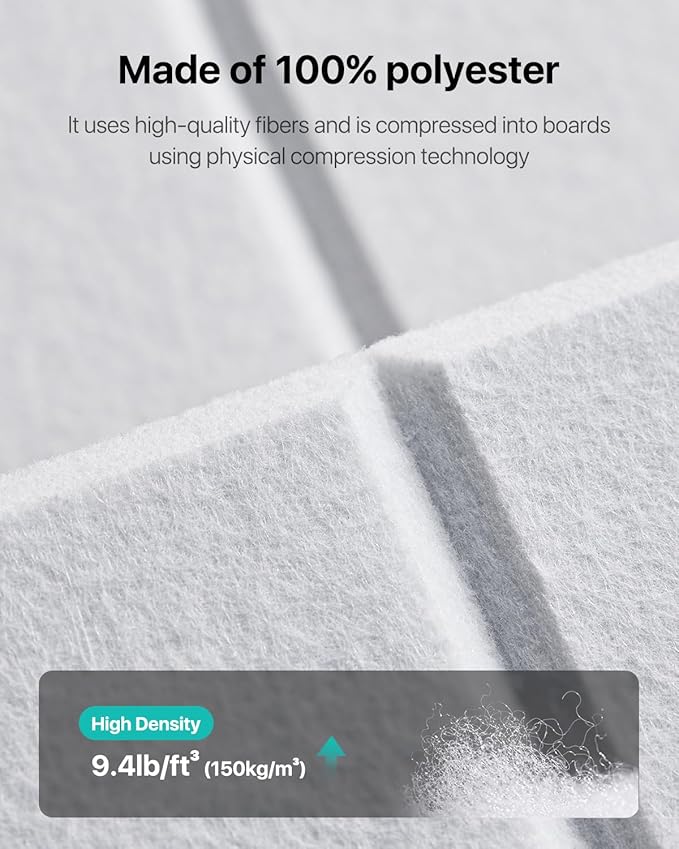 Soundsbay Sound Proof Foam Panels for Walls Self-Adhesive, 18-Pack 12"X12" | Cover 17.4 sq.ft, 150kg/m³ High-Density Polyester, Soundproof Wall Panels for Recording Studio, Home Theater, Office White - Image 4