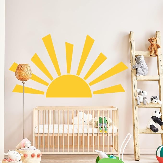 42 x 23.5 Inch Boho Half Sun Wall Decal - Modern Vinyl Mural, Removable Peel and Stick Sticker for Classroom, Living Room, Bedroom, Playroom Decor by Denylopro