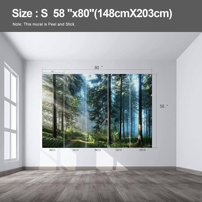 Fightal-Forest self Adhesive wall murals Peel and Stick Wallpaper - 58"x80" | Large Mural for Bedroom Living Room Bring the tropical rainforest into your room - Image 2