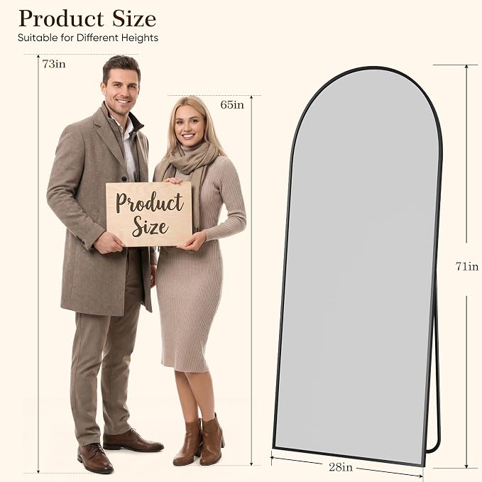 71"x28" Arched Full Length Mirror, Full Body Floor Mirror, Black - Image 2