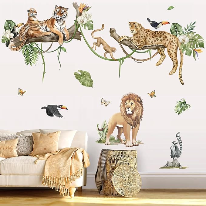 decalmile XL Jungle Animals Tree Branch Safari Lion Wall Decals Stickers - Image 2