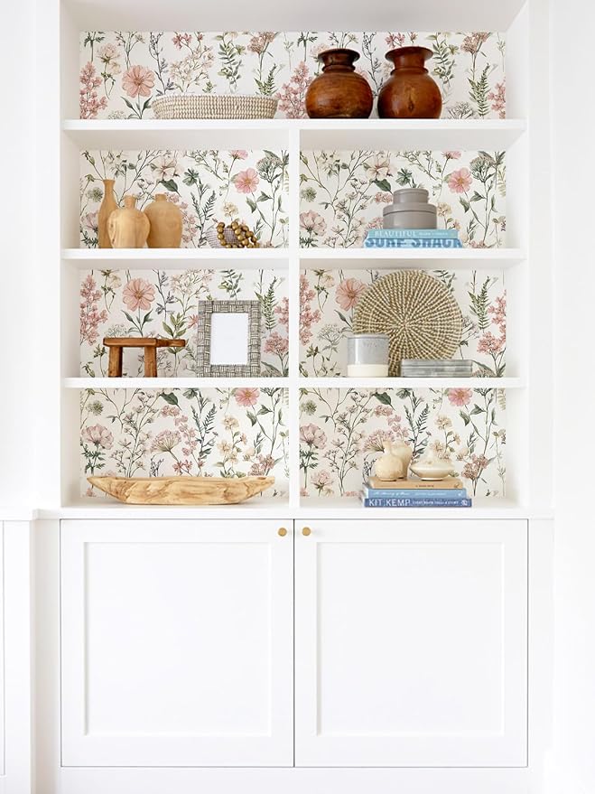 Orainege Pink Floral Peel and Stick Wallpaper Self Adhesive Wallpaper | Removable Wallpaper 17.3inx118.1in Modern Wall Paper for Bedroom Bathroom Green Leaf Contact Paper for Cabinets - Image 8