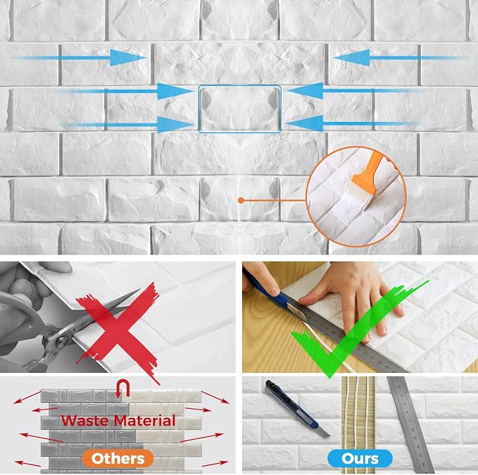 Circloophs 20 Pcs 3D Wall Panels Peel and Stick, White Brick 3D Wallpaper Stick and Peel Self Adhesive Waterproof Foam Faux Brick Paneling for Bedroom, Bathroom, Kitchen, Fireplace (19.38 sq ft) - Image 7
