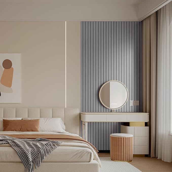 YLL YLL PVC Slat Wall Panel Peel and Stick 118"x 15.7" Faux Grey Wood Grain Slat Panel Self-Adhesive Wallpaper Soundproof 3D Wall Panels - Image 5