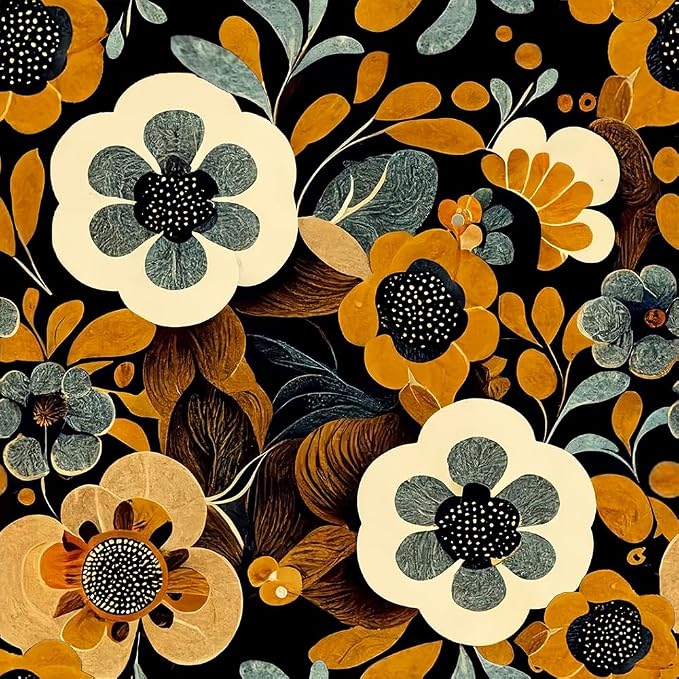 MuralPeel Boho Vintage Floral Orange Yellow Brown Flowers in Black Peel and Stick Wallpaper Self Adhesive Removable Easy Peel Off Contact Paper Stick on Wall Paper for Bedroom Cabinet Renter by MuralPeel